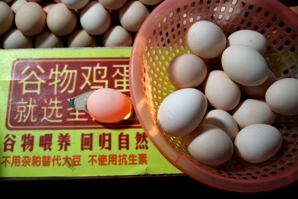 At my local market, picking out a dozen eggs